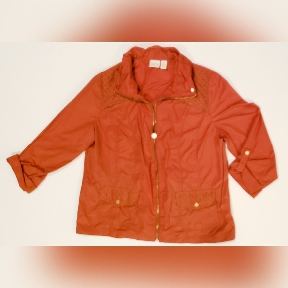 Zenergy Chico's Size 2 Burnt Orange Tab Sleeve Jacket Shacket Women's Medium - Picture 4 of 8